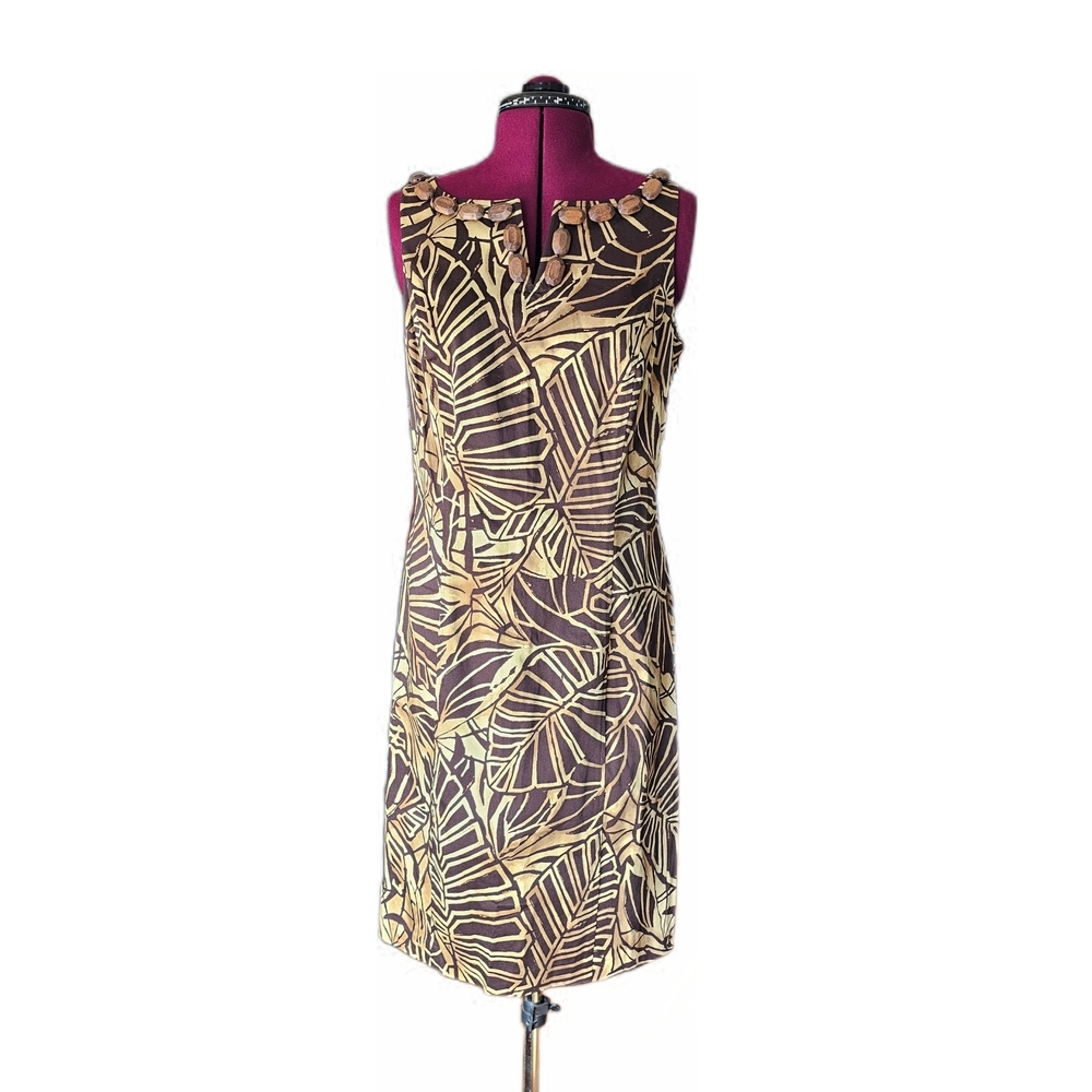 Jones New York Signature Sz 10 Floral Palms Sheath Dress Sleeveless